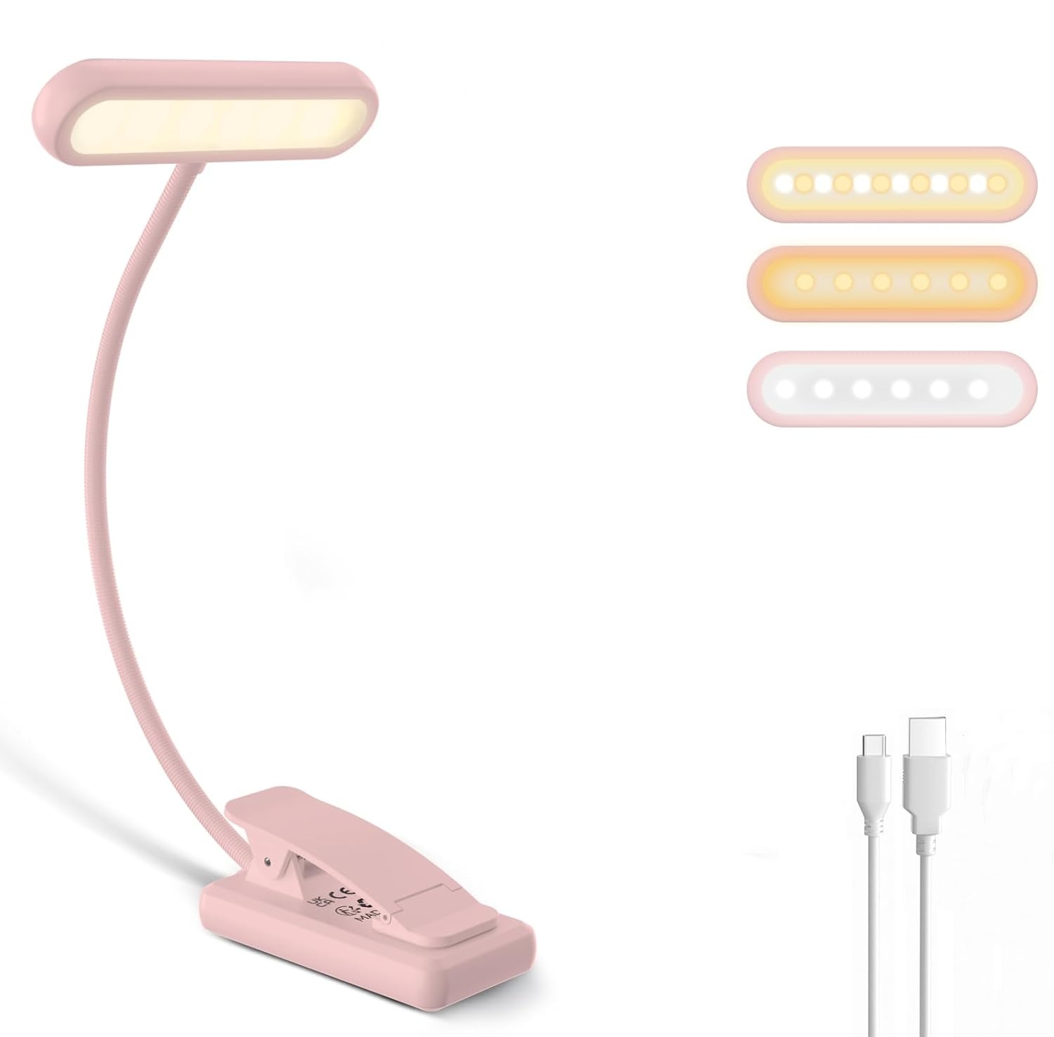 Books - Lampada da Lettura con Clip Nera/Bianca/Rosa,