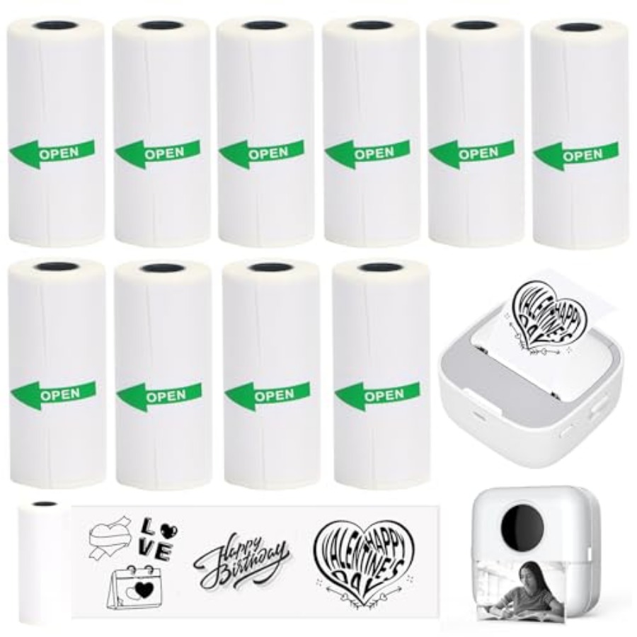 Mini Pocket Thermal Printer Paper Roll - 10 rotoli di carta termica adesiva