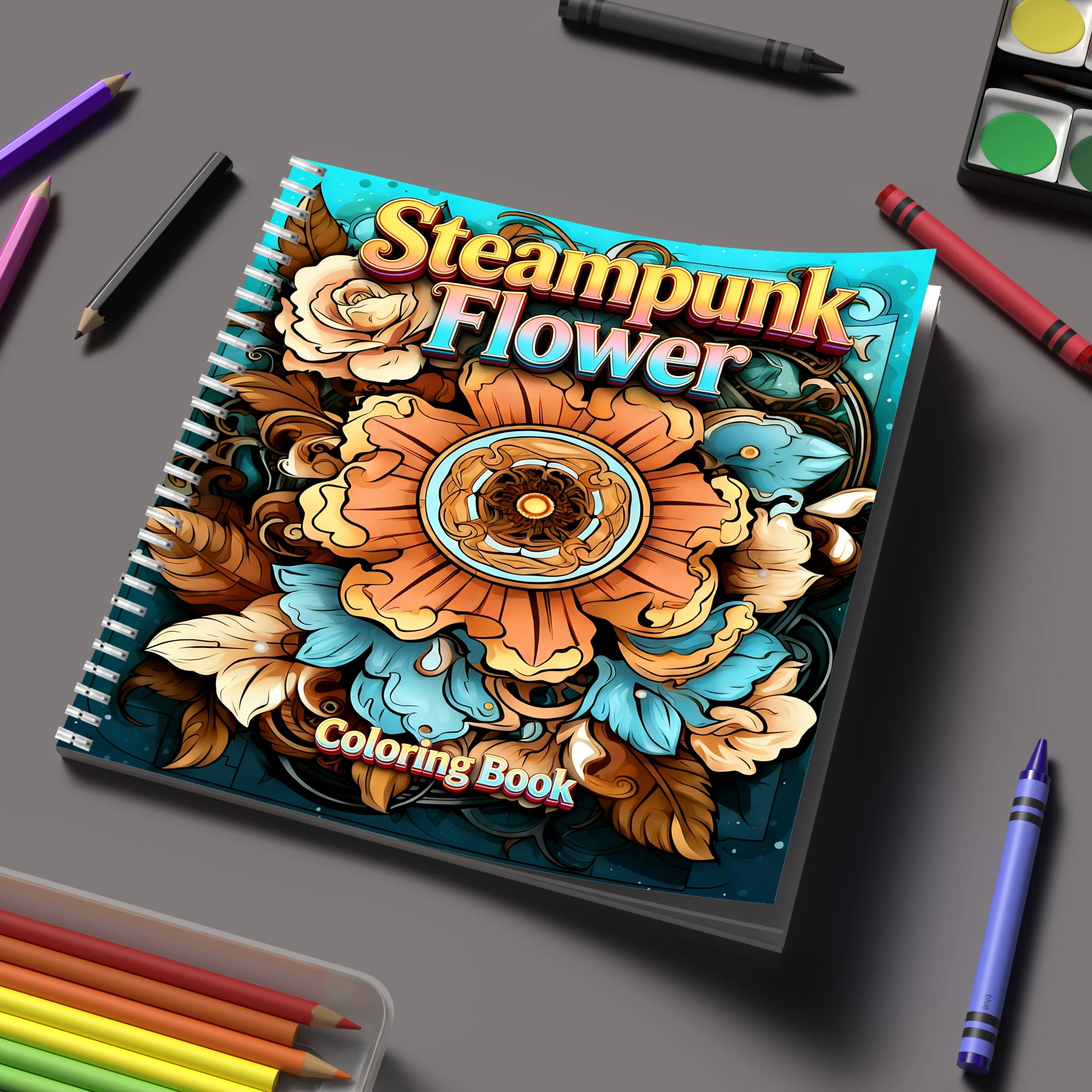 Adult Coloring Book Stress Relief - Libro da colorare Fiori Steampunk per